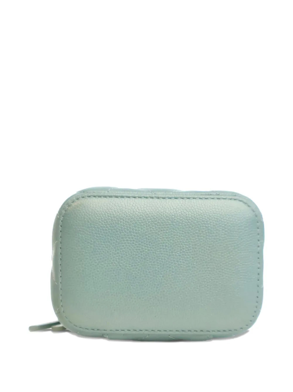 Pre-owned Chanel 2021 Mini Quilted Iridescent Caviar Pearl On Top Vanity Case With Chain Clutch Bag In Green