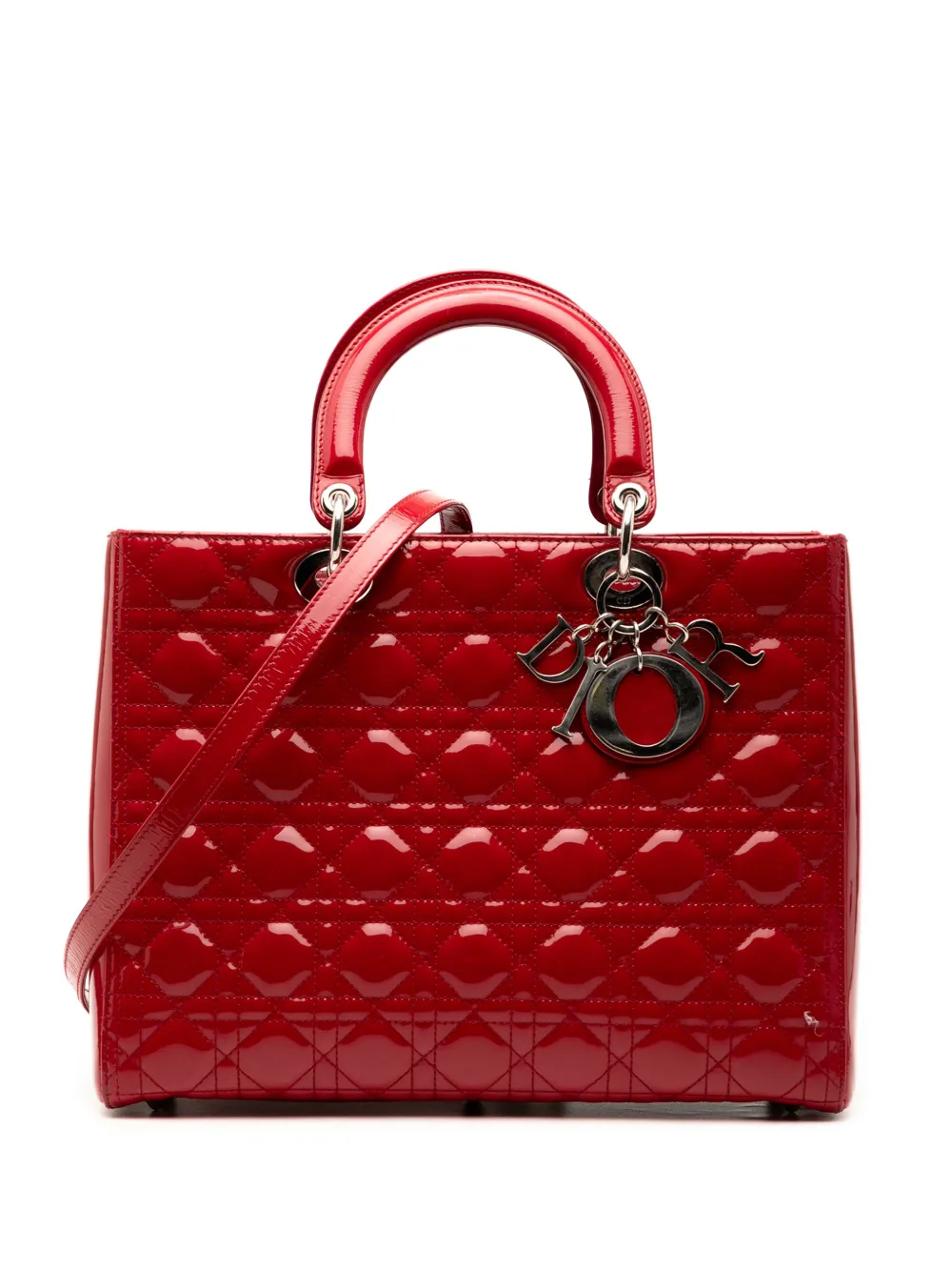 Christian Dior Pre-Owned 2012 Large Patent Cannage Lady Dior satchel - Red