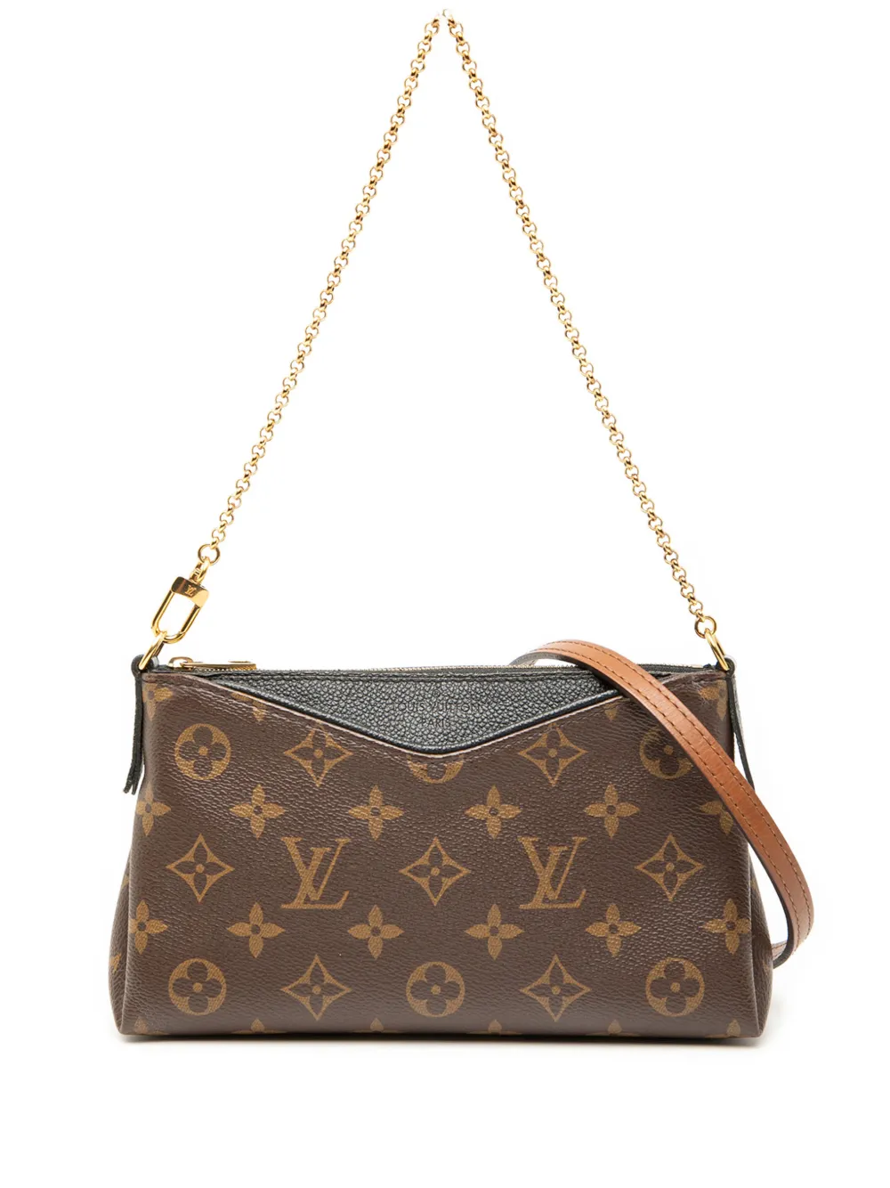 Pre-owned Louis Vuitton 2016 Monogram Pallas Clutch Satchel In Black