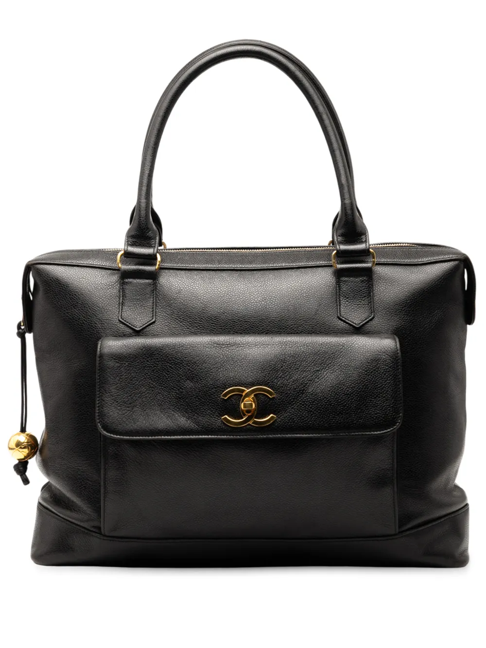 Pre-owned Chanel 1991-1994 Caviar Front Pocket Tote Bag In Black