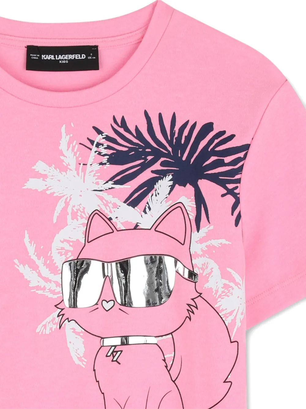 Karl Lagerfeld Kids T-shirt met kattenprint Roze