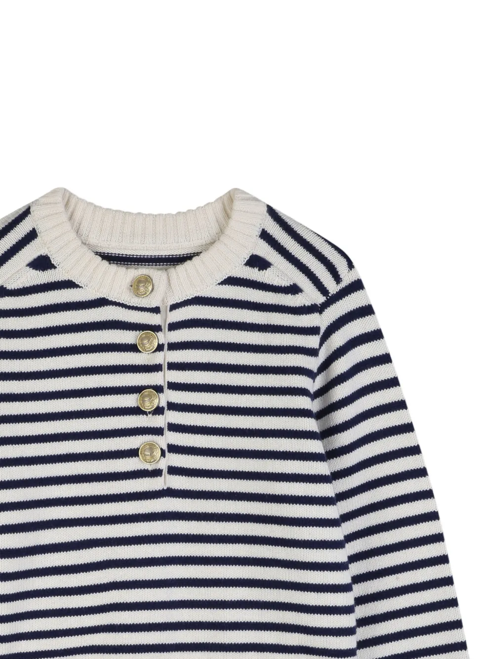 Zadig & Voltaire Kids Gestreepte trui met halve knoop Beige