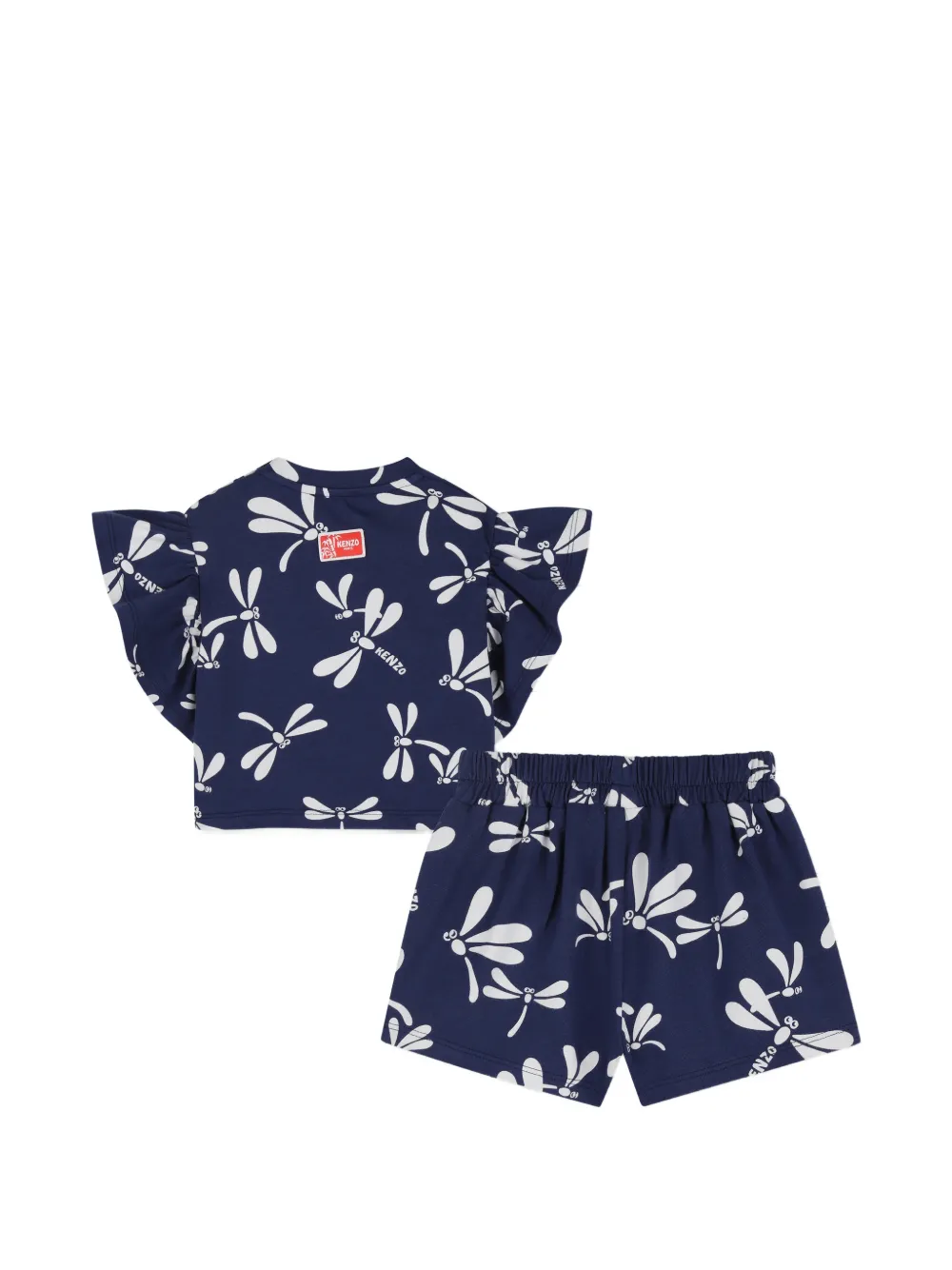  Kenzo Kids Ruffled Dragonfly-print Shorts Set - Blue 