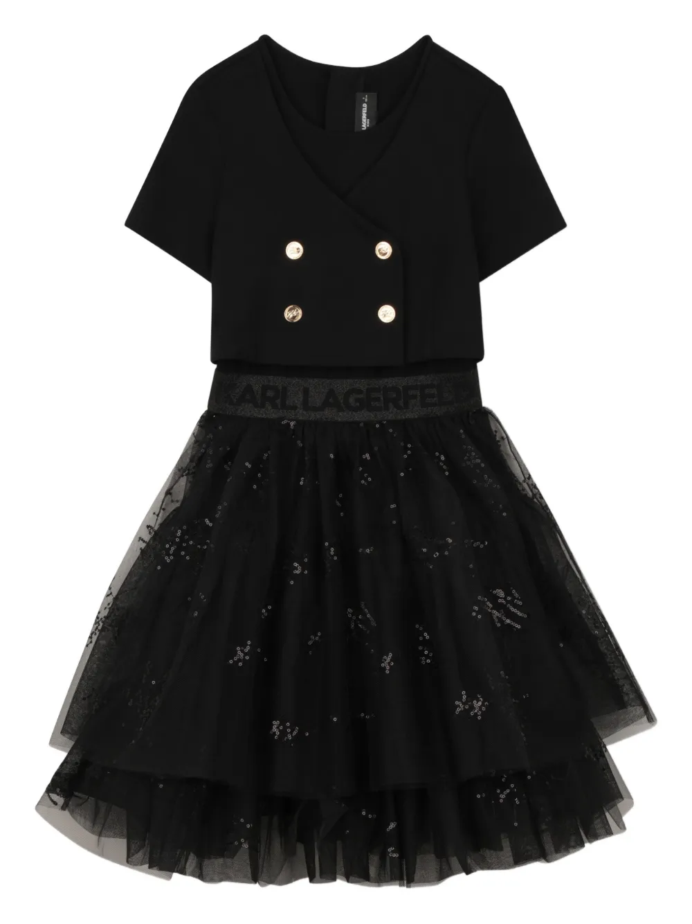 Karl Lagerfeld Kids Abito con balze - Nero