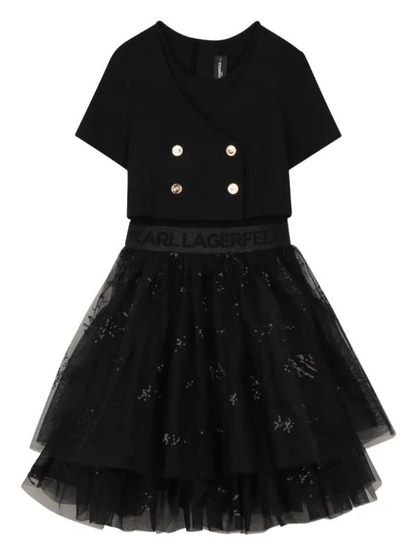 Karl Lagerfeld Kids - Bi-material Dress - Black - Girl - 16 Years Karl Lagerfeld Kids - Bi-material Dress - Black - Girl - 16 Years