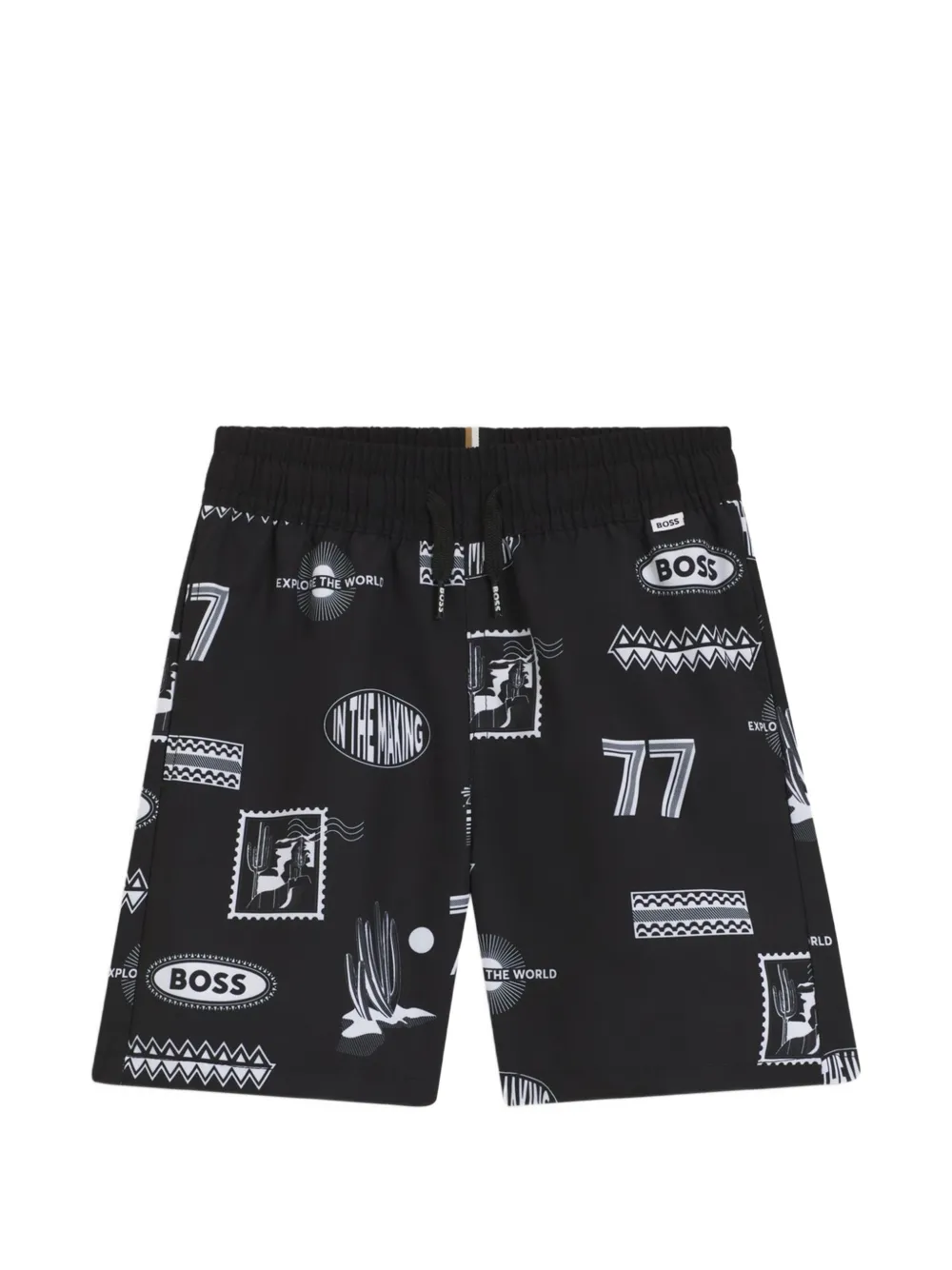 BOSS Kidswear Zwembroek met elastische taille en patroon Zwart