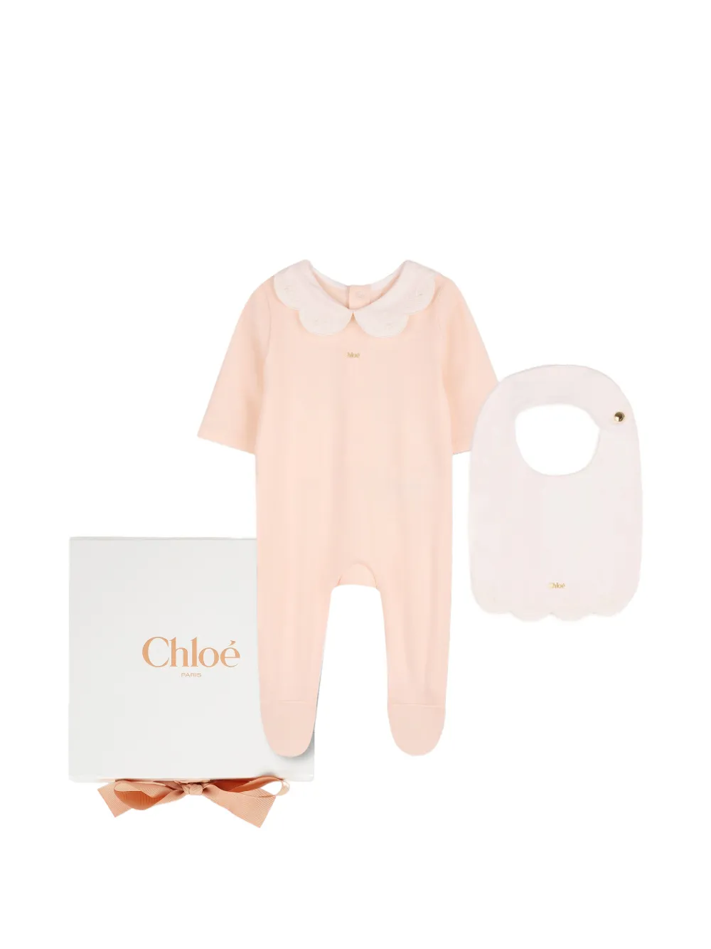 Chloé Kids Pyjama- und Lätzchen-Set mit Wellensaum - Rosa