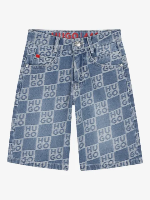 HUGO KIDS logo-pattern denim shorts