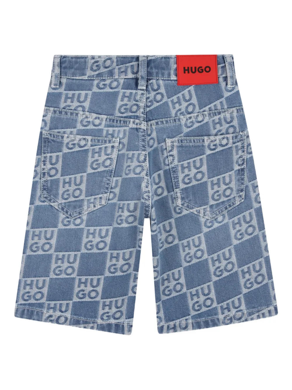  Hugo Kids Logo-pattern Denim Shorts - Blue 