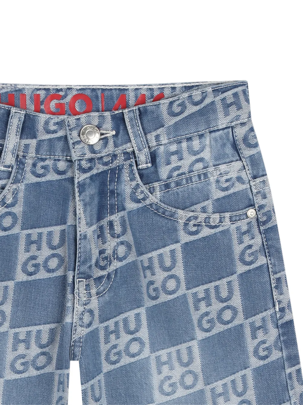  Hugo Kids Logo-pattern Denim Shorts - Blue 