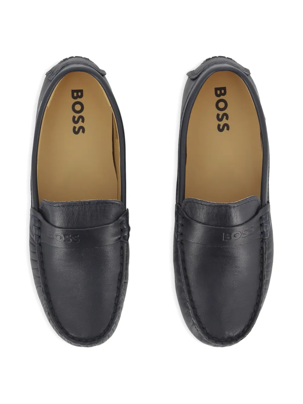 BOSS Kidswear Loafers met logodetail Blauw