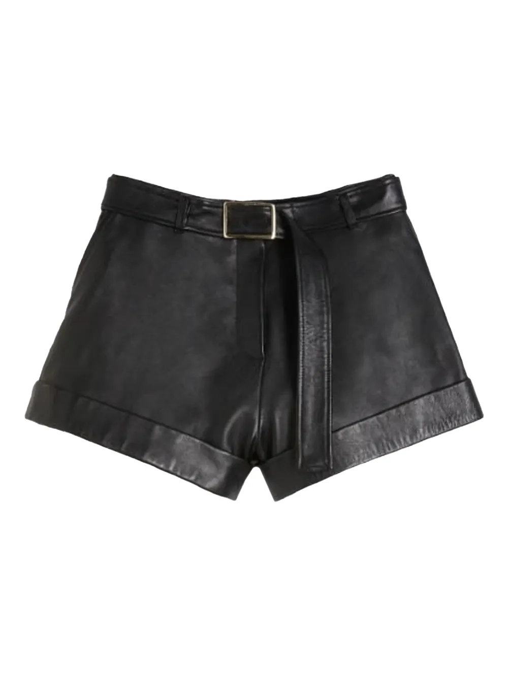 Sportmax belted cuffed leather shorts - Nero