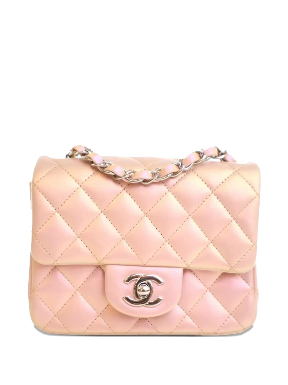 CHANEL Pre-Owned 2021-2025 Mini Square Classic Iridescent Calfskin Single Flap crossbody bag - Rosa