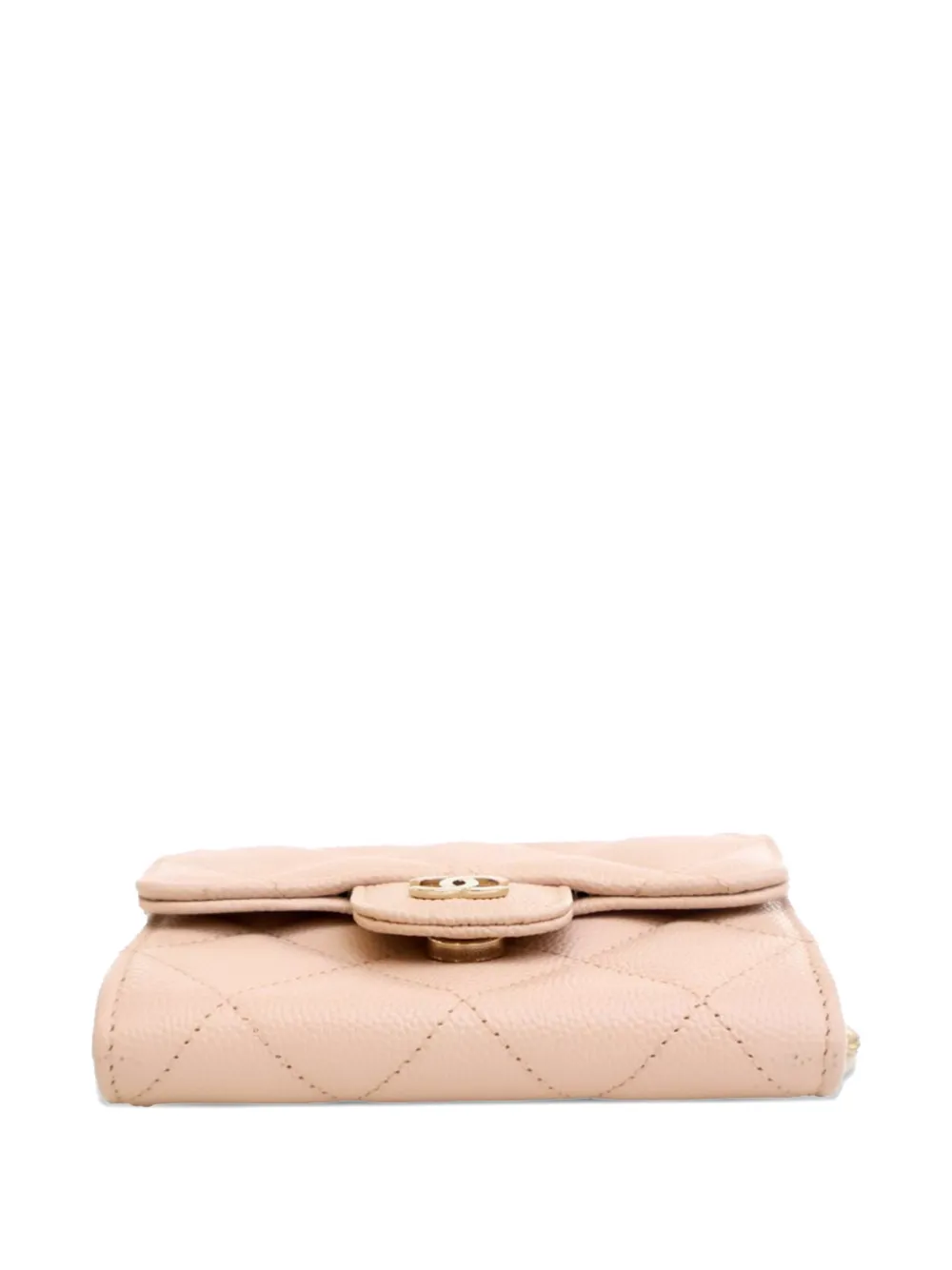 CHANEL Pre-owned 2021 Cc Quilted Caviar Flap Card Holder On Chain Crossbody Bag In Brown