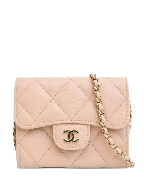 CHANEL Pre-Owned 2021 CC Quilted Caviar Flap Card Holder on Chain crossbody bag