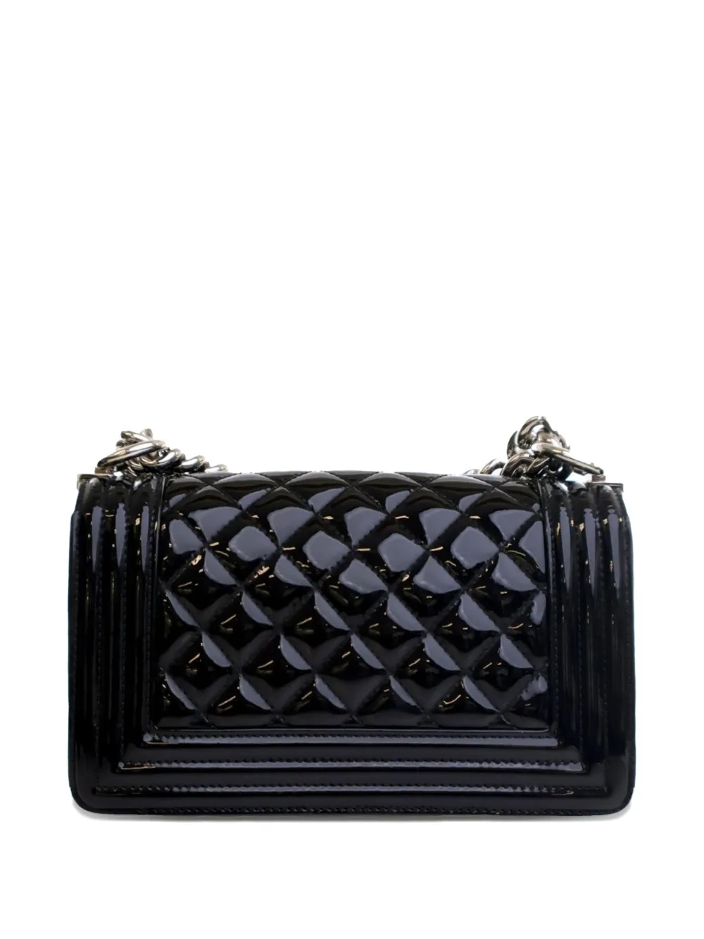 Pre-owned Chanel 2014-2015 Small Quilted Patent Boy Flap Crossbody Bag In Black