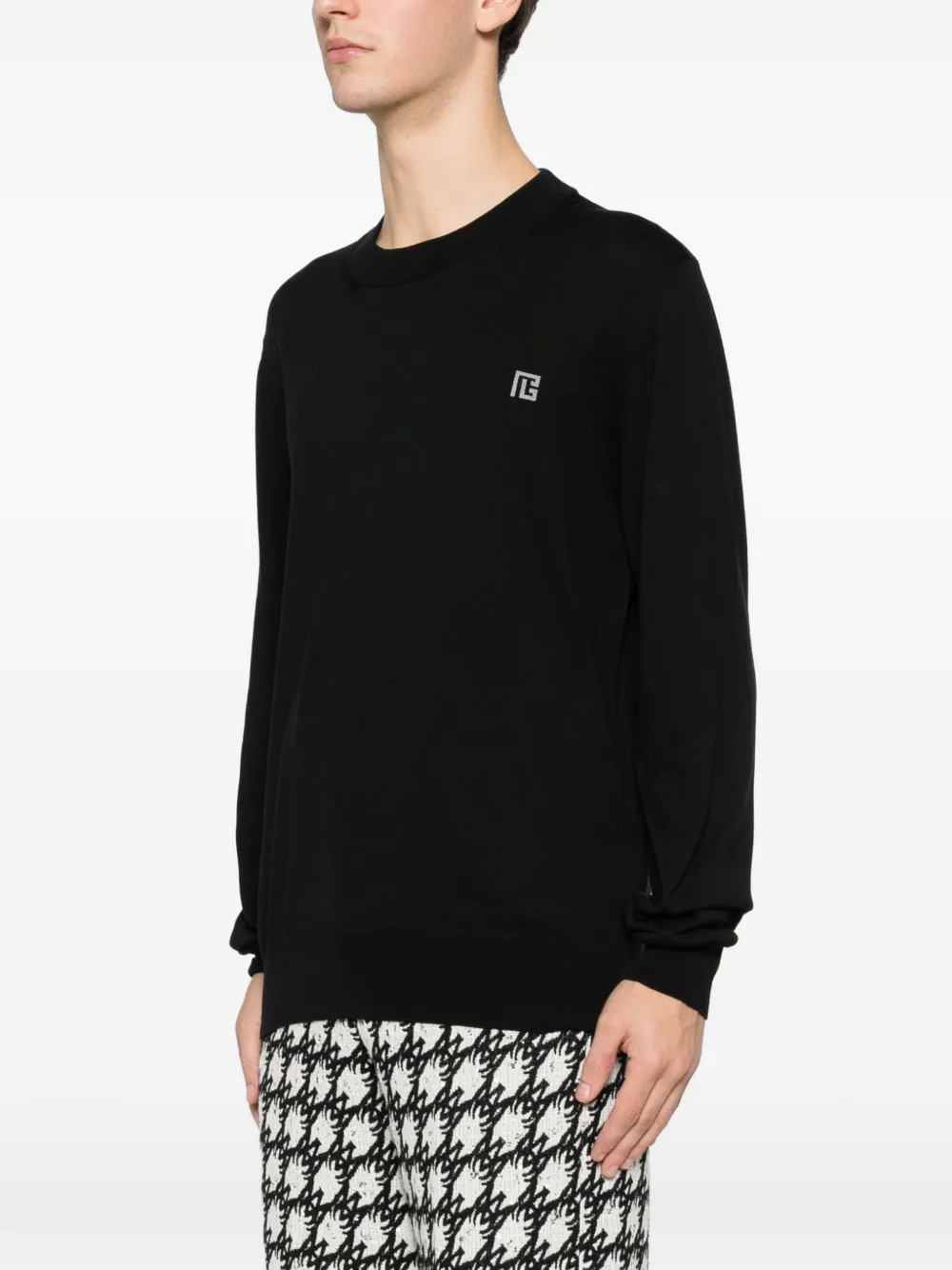 Balmain T-shirt met logodetail en lange mouwen Zwart