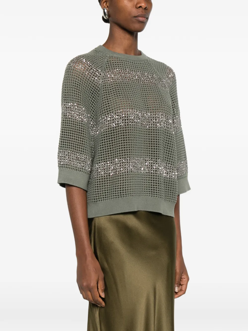  Brunello Cucinelli Pull à Sequins - Vert 