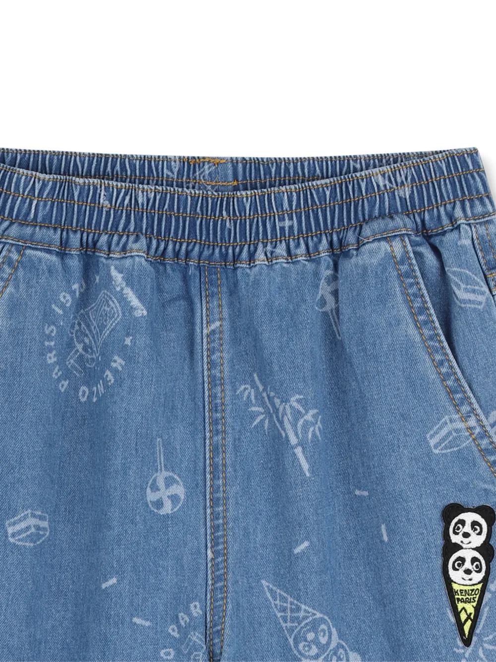  Kenzo Kids Printed Denim Shorts - Blue 