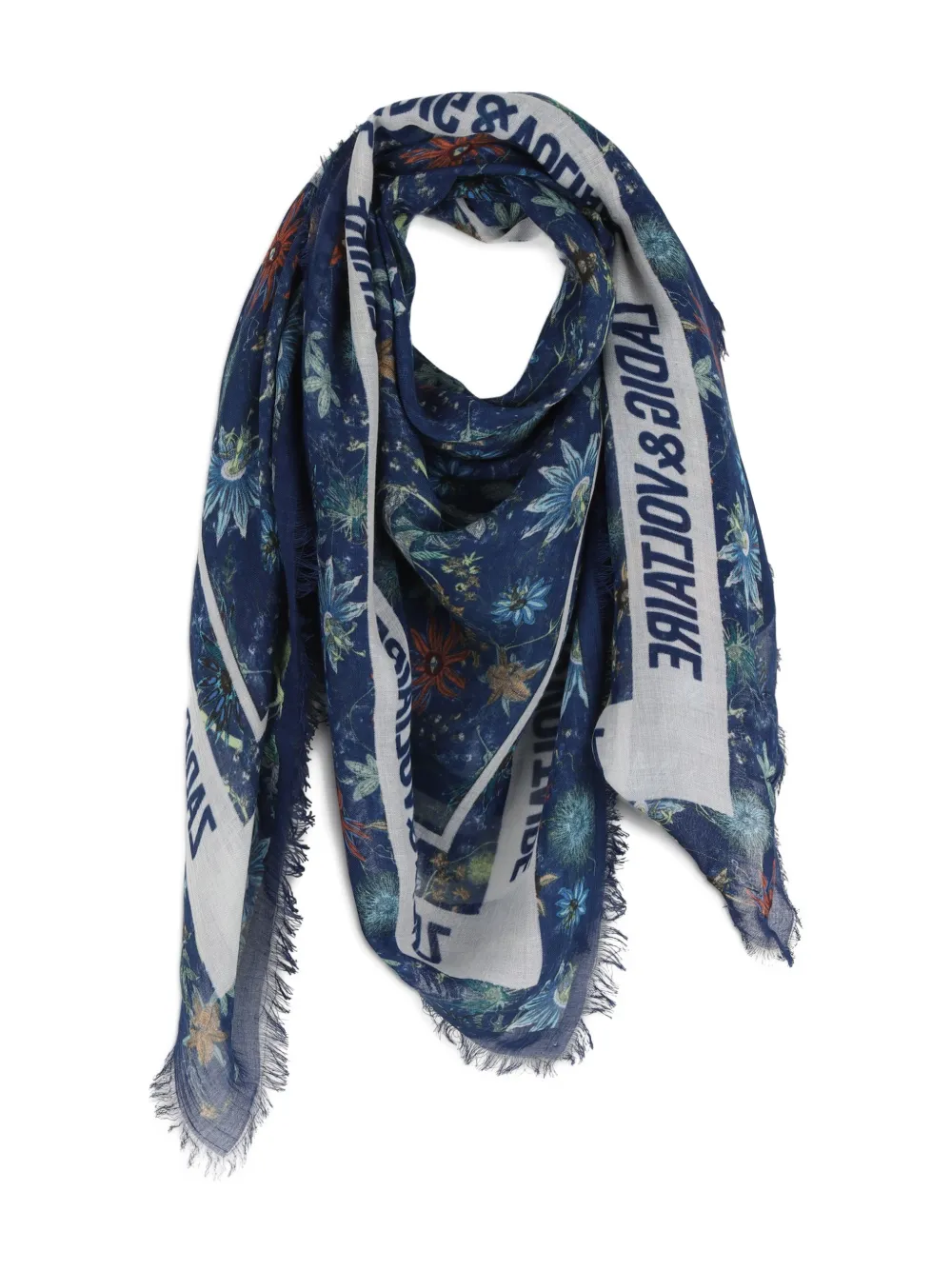 Floral-Print Fringed Scarf