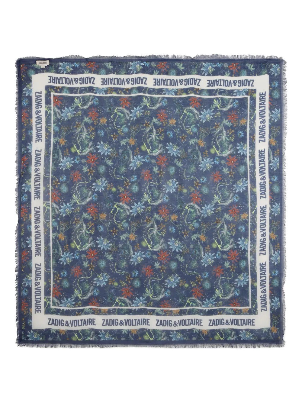 Zadig & Voltaire Kids floral-print fringed scarf - Blue
