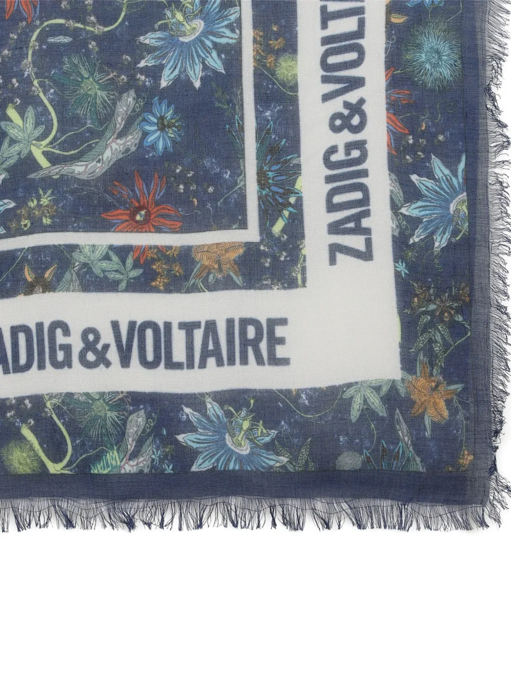 Floral-Print Fringed Scarf