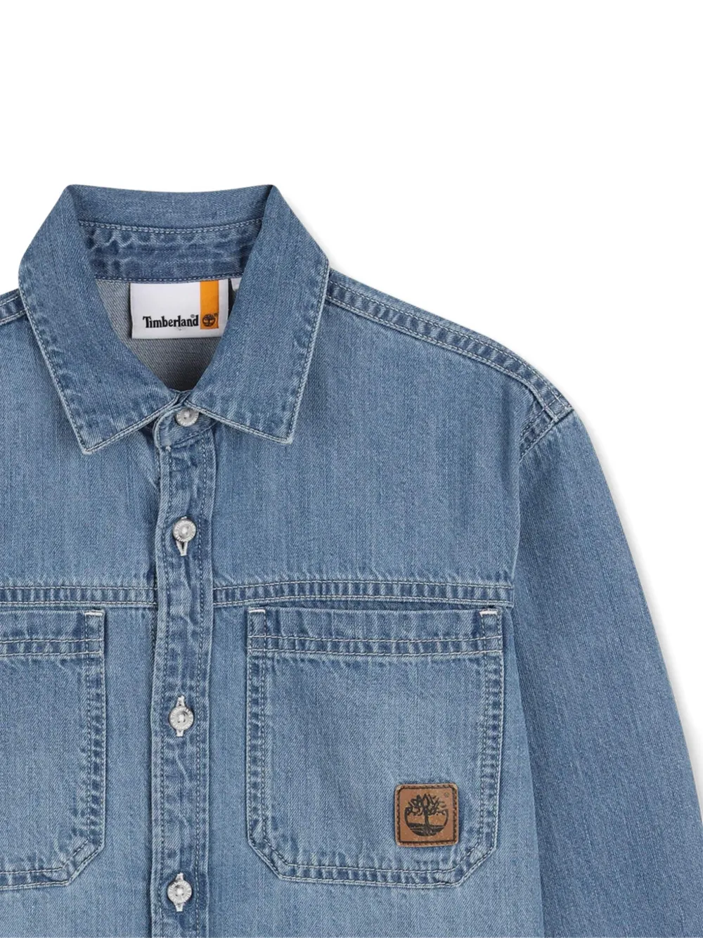 Timberland Kids Shirt van spijkerstof met logo Blauw