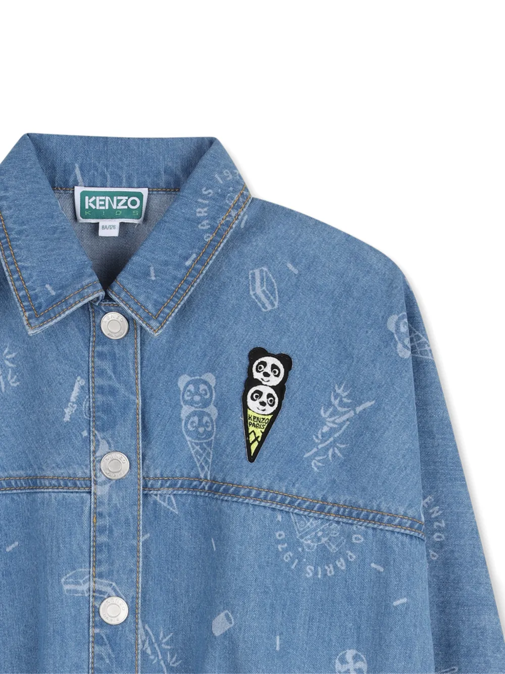  Kenzo Kids Printed Appliqué Denim Jacket - Blue 
