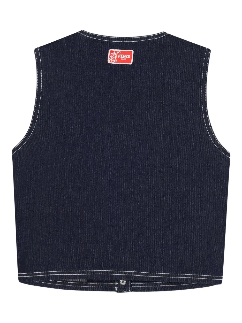  Kenzo Kids Topstitched Buttoned Denim Waistcoat - Blue 