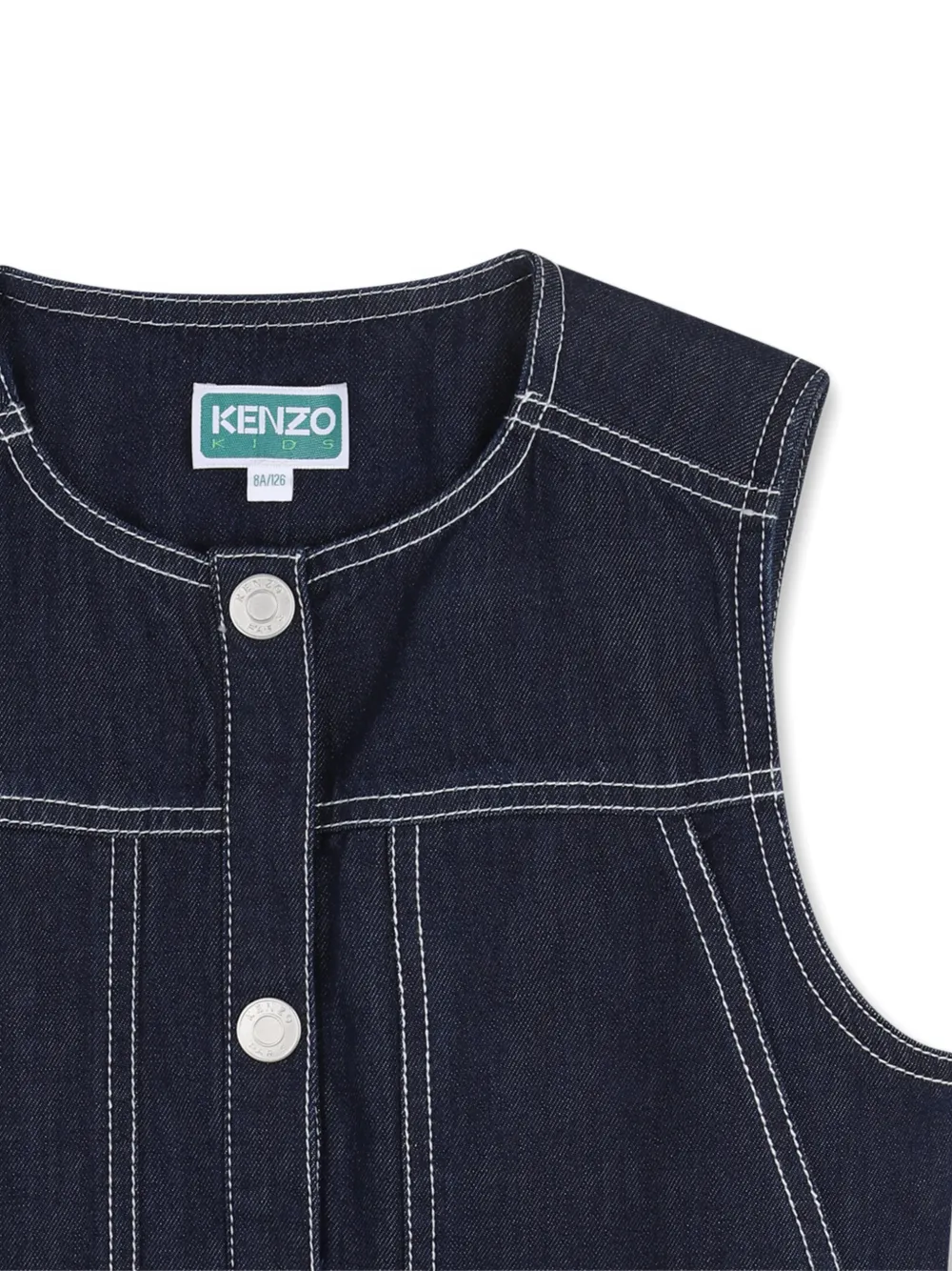  Kenzo Kids Topstitched Buttoned Denim Waistcoat - Blue 