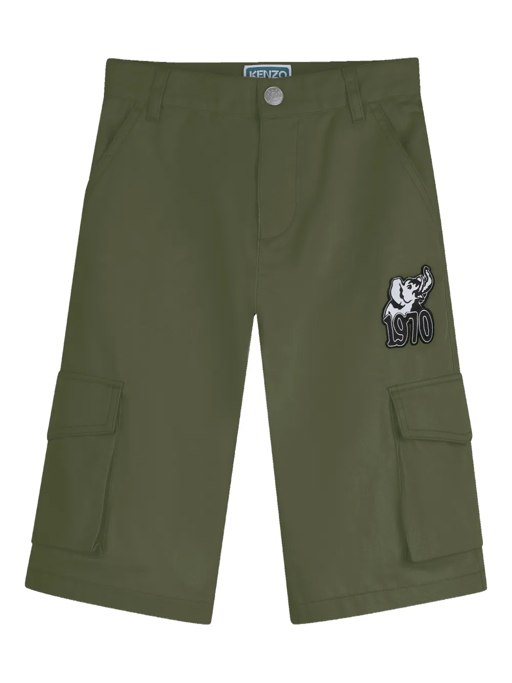 Kenzo Kids cargo-pocket elephant-embroidered shorts - Green