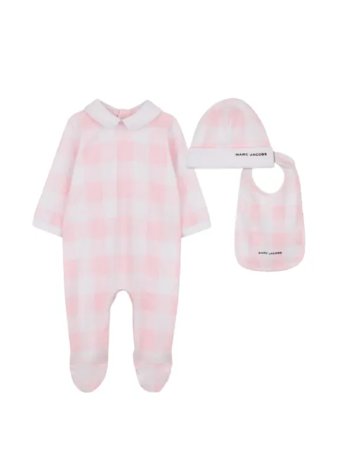 Marc Jacobs Kids checked logo bib babygrow set of three