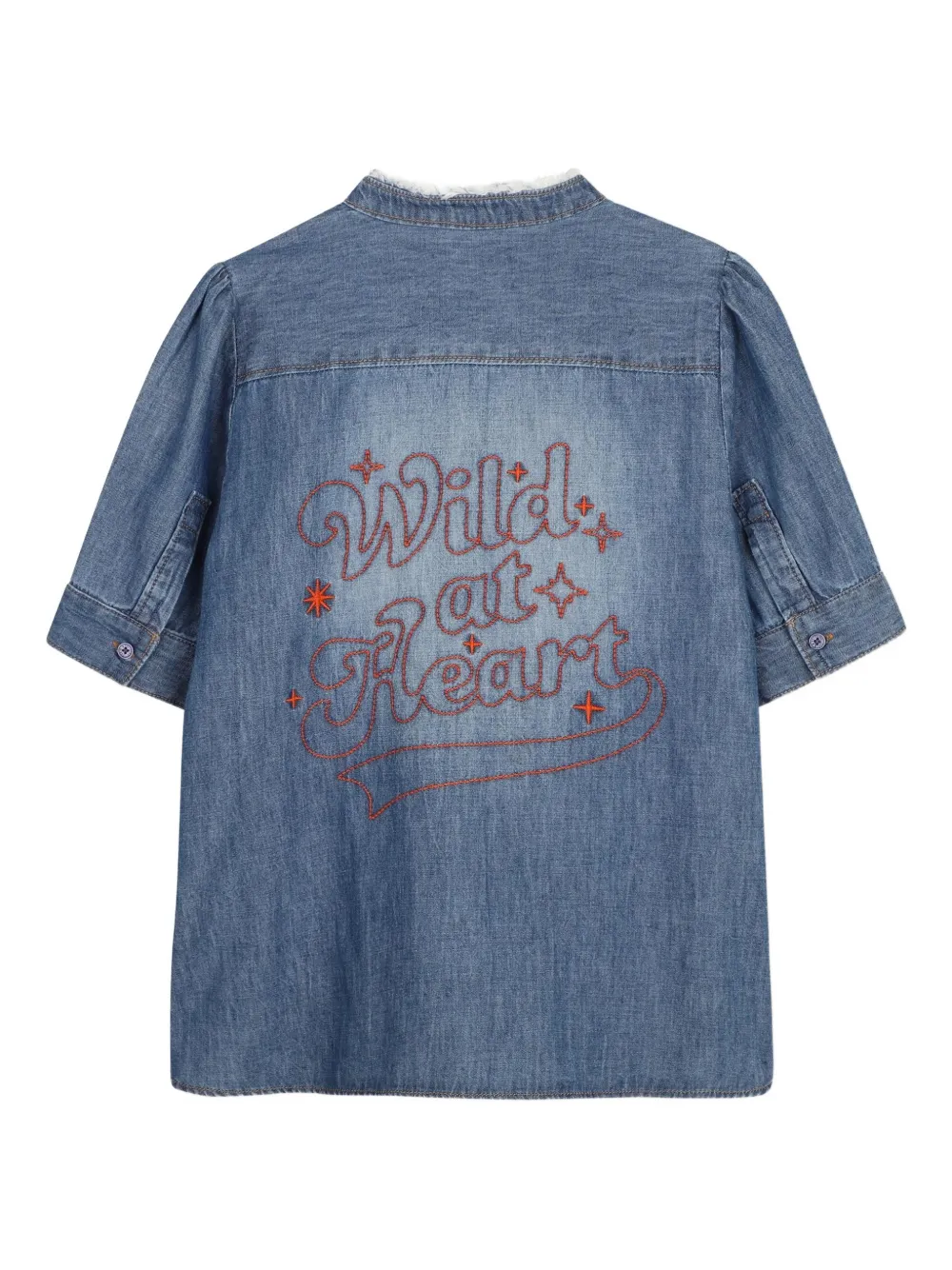 Zadig & Voltaire Kids Shirt met franje afwerking en borduurwerk Blauw