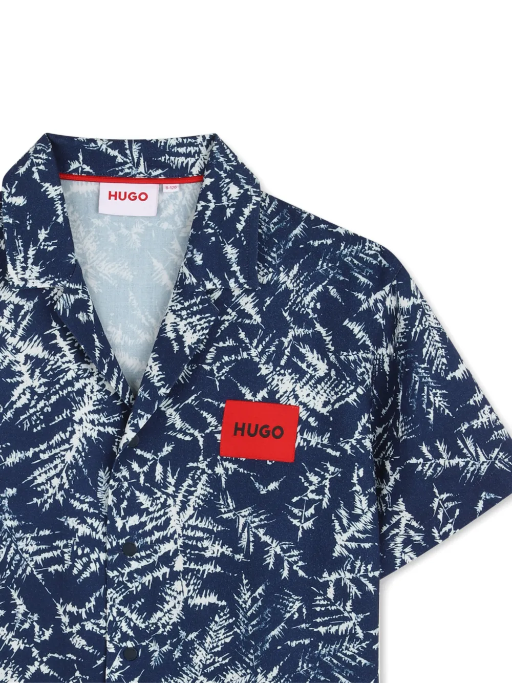 HUGO KIDS Shirt met bloemenpatroon en korte mouwen Blauw