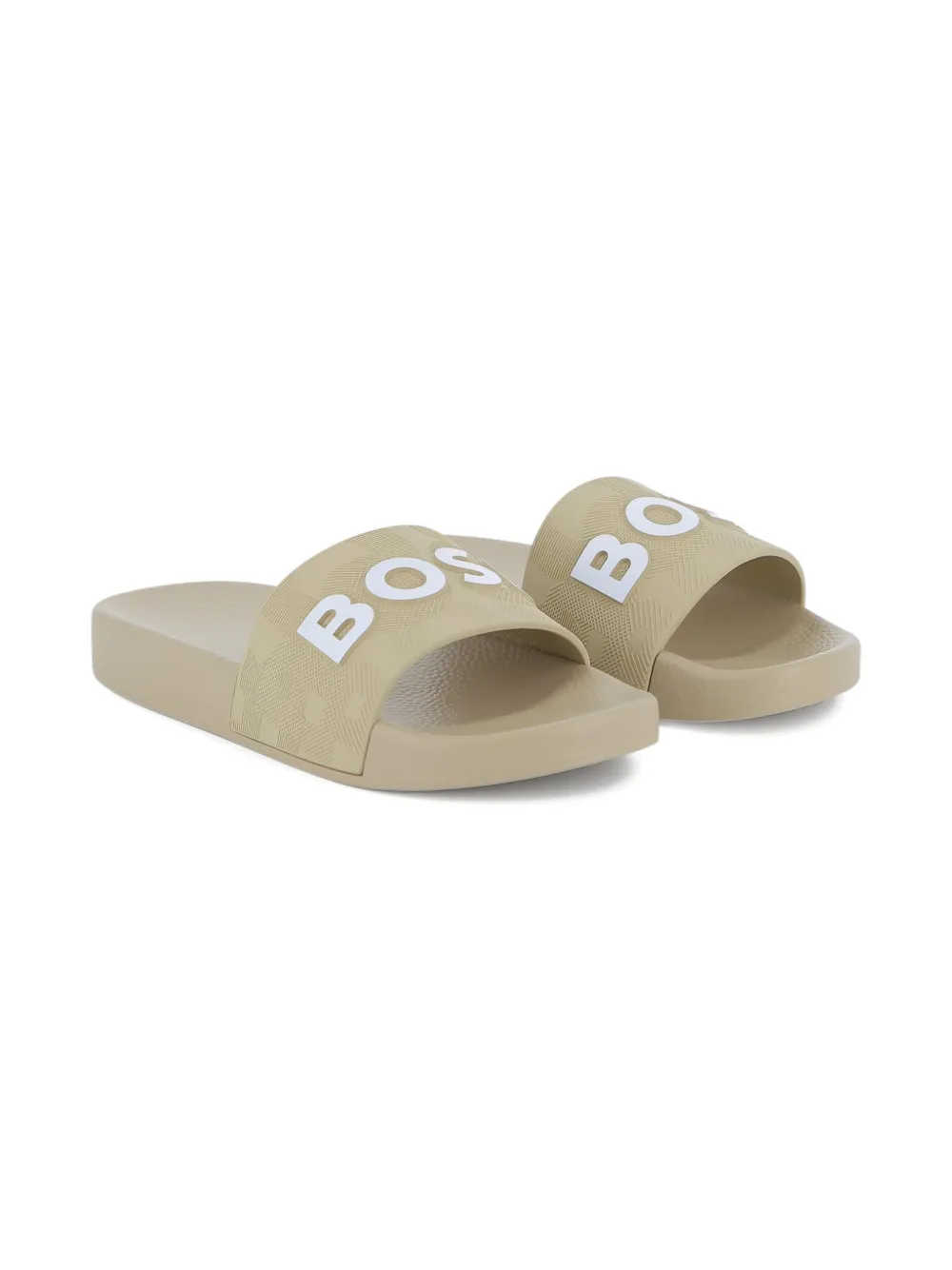 BOSS Kidswear Slippers met logodetail Beige