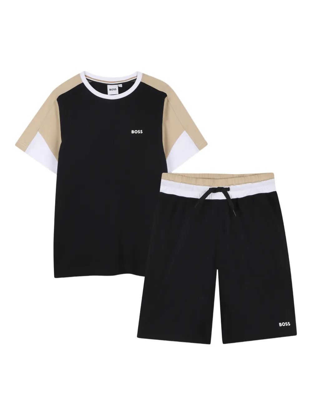 BOSS Kidswear Set shorts con design color-block - Nero