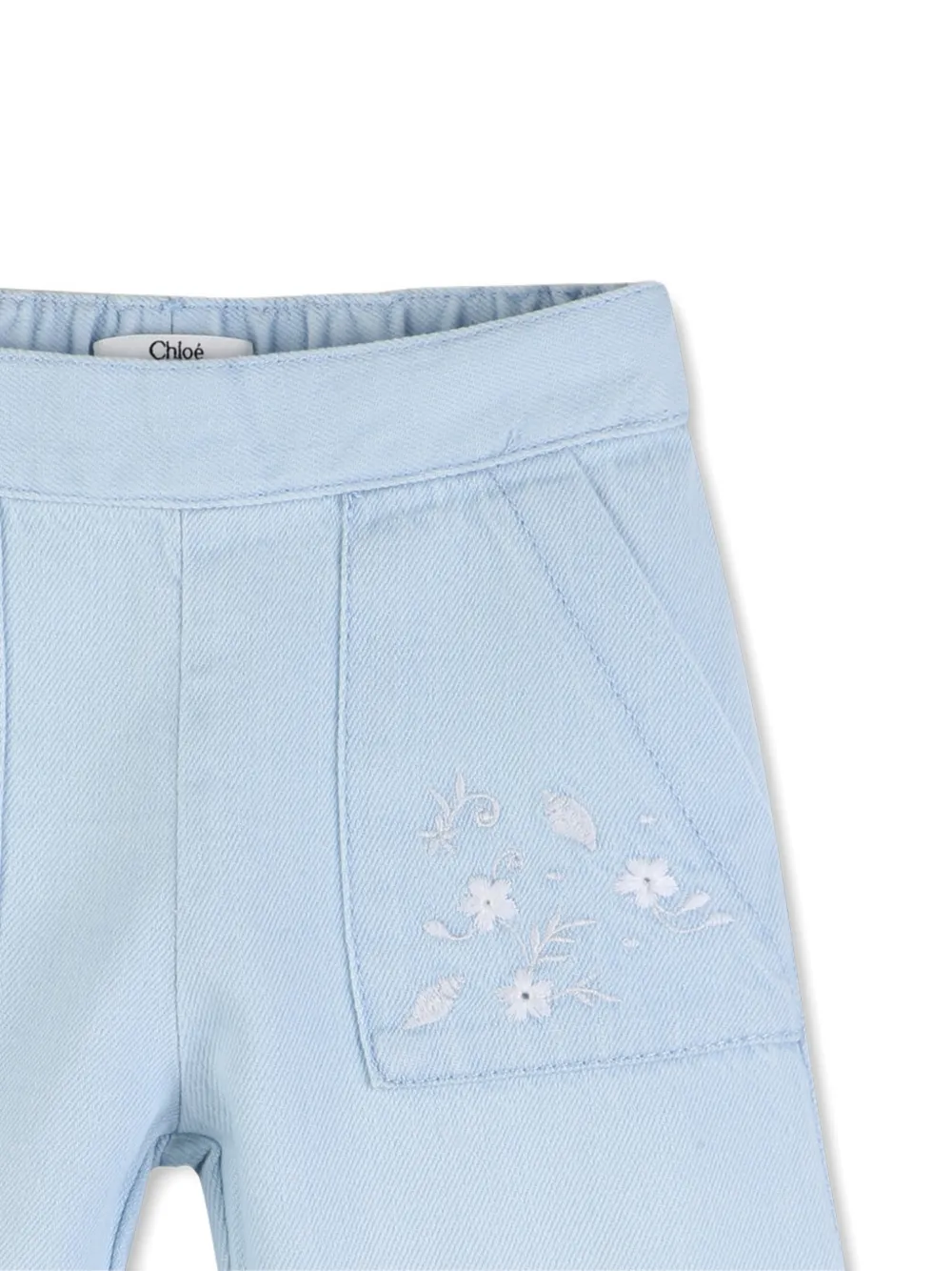  Chloé Kids Floral-embroidered Denim Trousers - Blue 