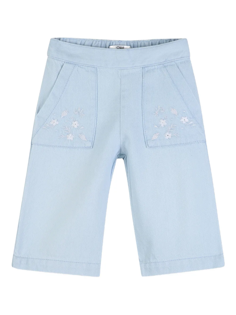 Chloé Kids Pantaloni con ricamo a fiori - Blu
