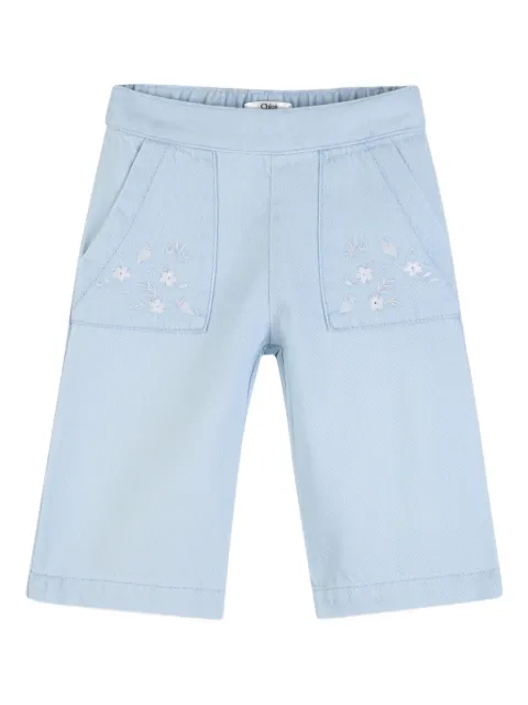 Chloé Kids floral-embroidered denim trousers