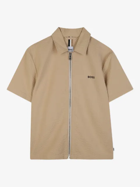 BOSS Kidswear textured zip short-sleeved shirt