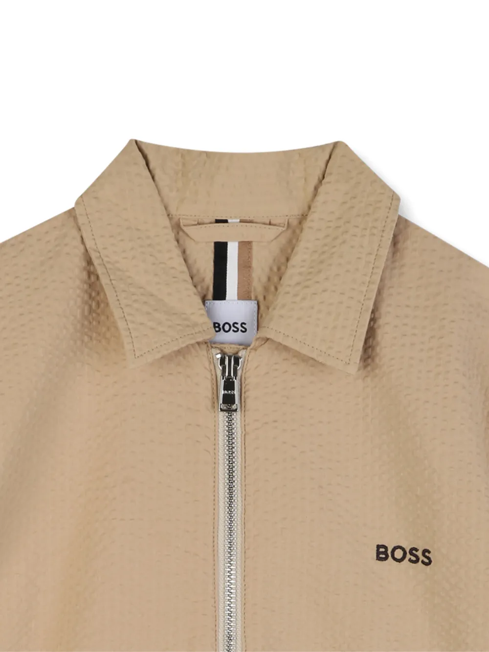  Boss Kidswear Textured Zip Short-sleeved Shirt - Brown 