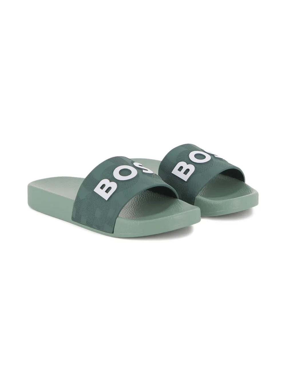 BOSS Kidswear Slippers met logodetail Groen