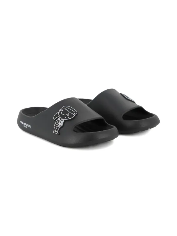 Karl Lagerfeld Black Slides with Character Graphic NEW Karl Lagerfeld Paris Slides Sandals Black Karl Pins Size  main image 3