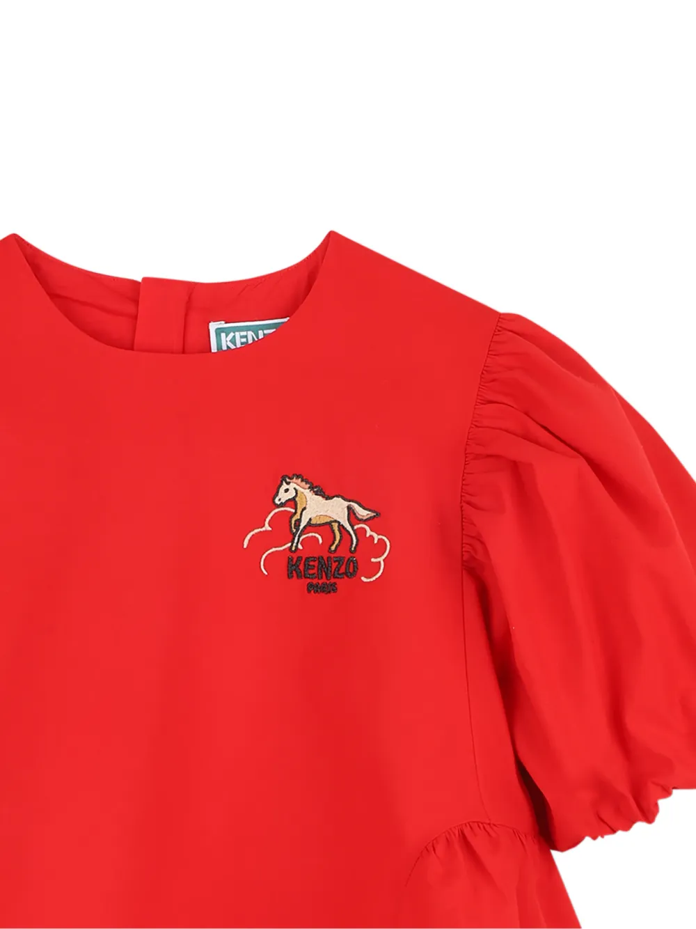 Kenzo Kids Jurk met pofmouwen en applicatie Rood