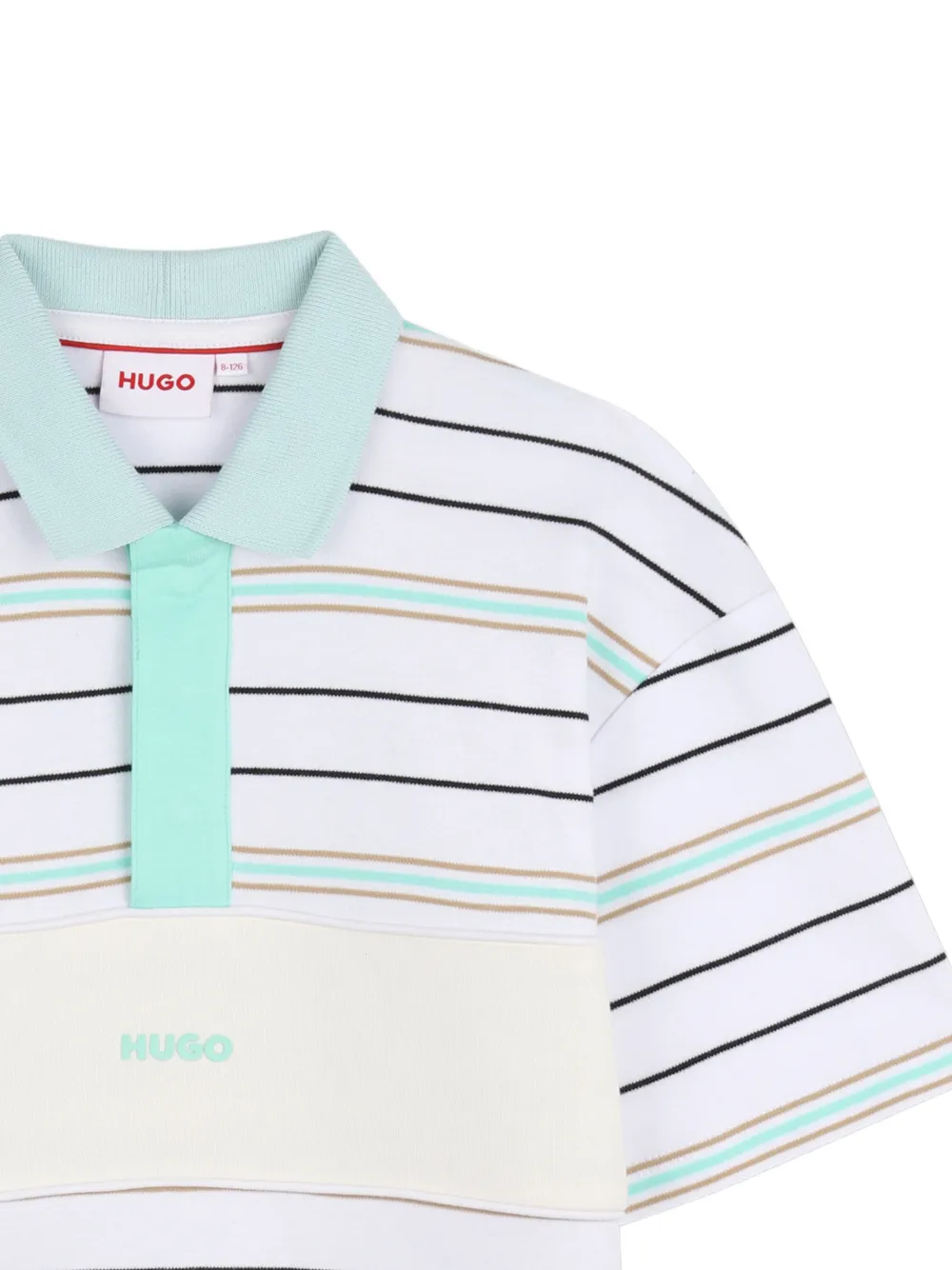  Hugo Kids Striped-pattern Short-sleeved Polo Shirt - White 