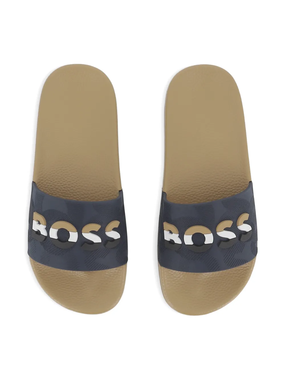 BOSS Kidswear Slippers met logodetail Blauw