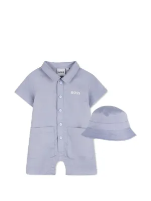 BOSS Kidswear button short jumpsuit bucket hat set