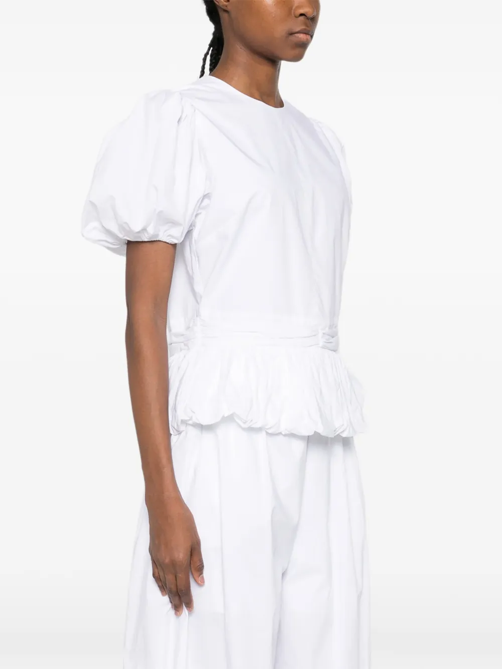  Rotate Birger Christensen Puff-sleeves Peplum Top - White 