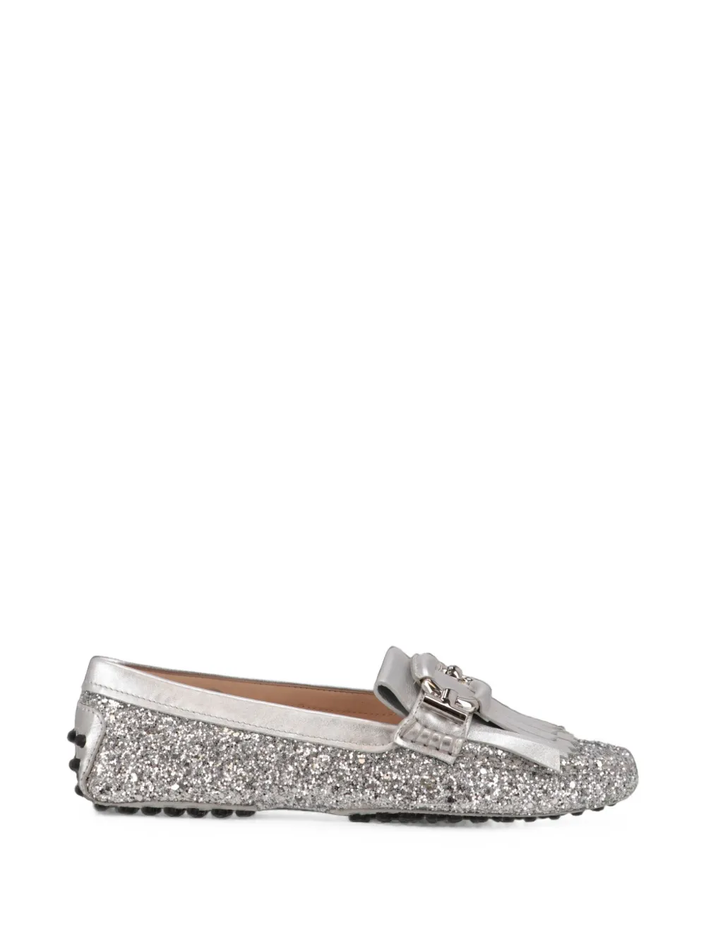 Tod's glitter-effect fringed loafers - Argento