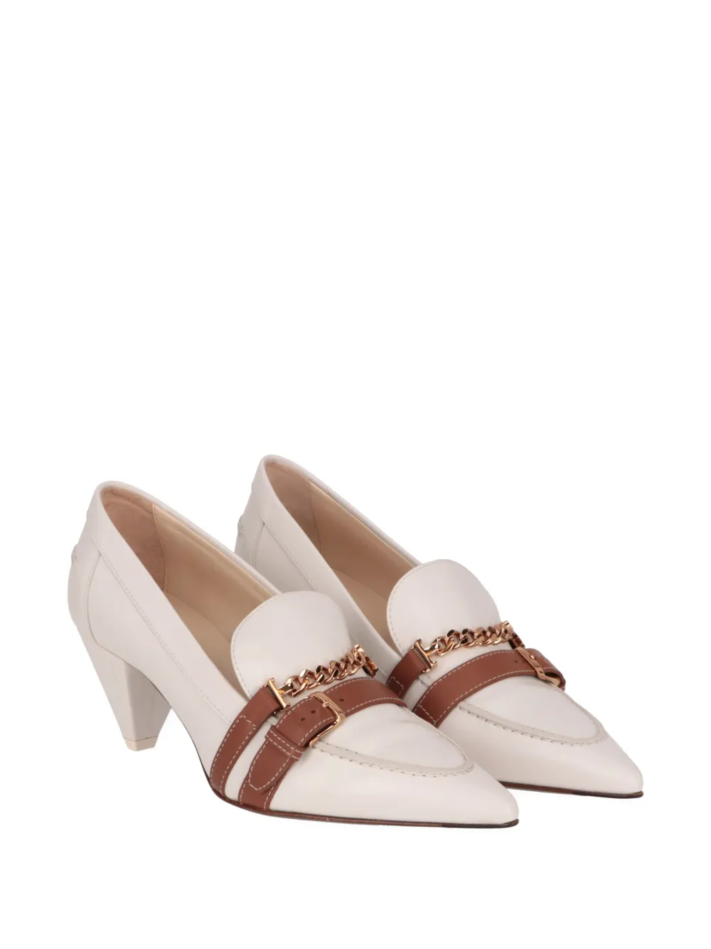 Tod's leather heeled loafers Beige